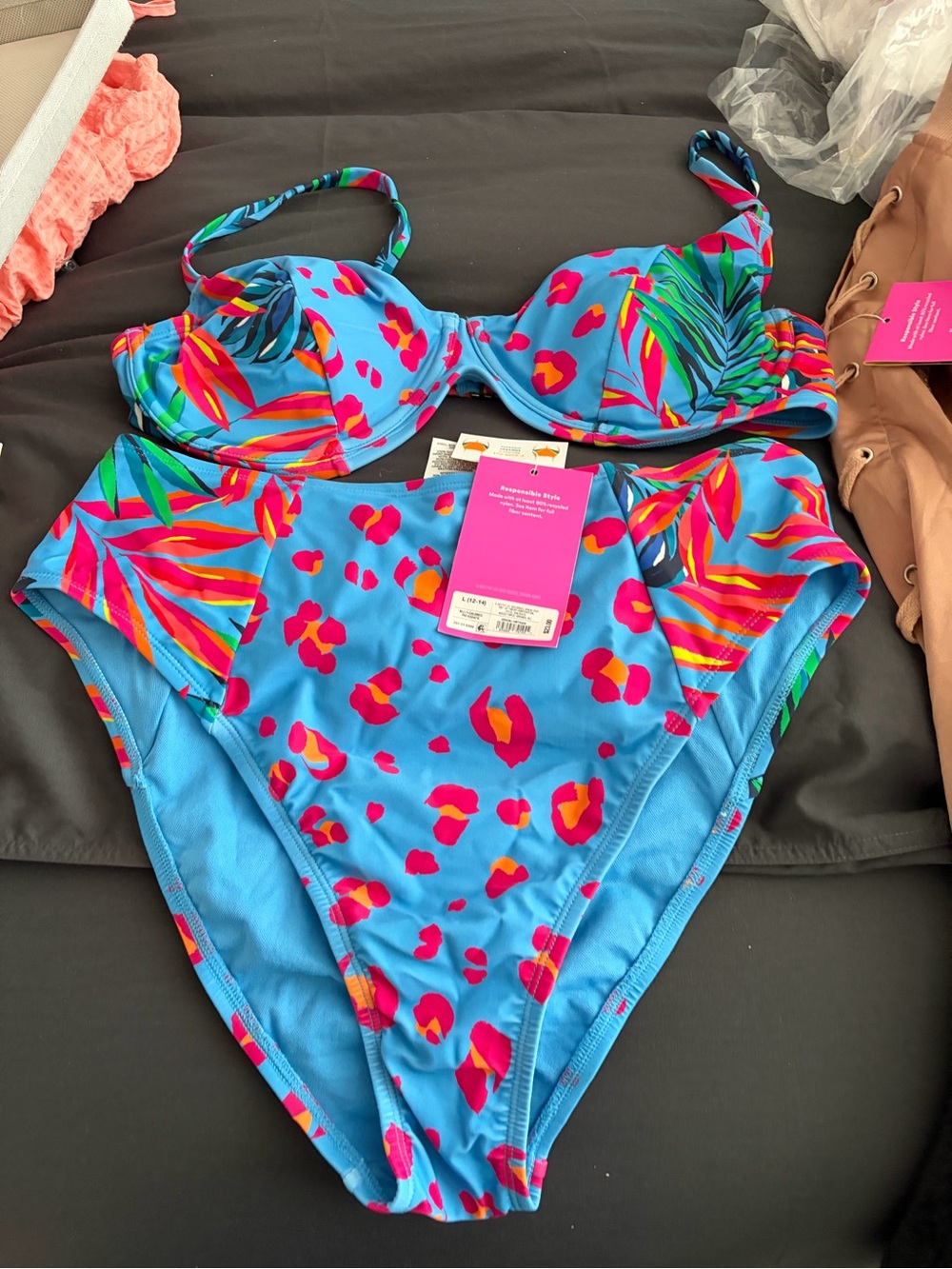 Tabitha Brown Blue Tropical High-Waist Bikini Set